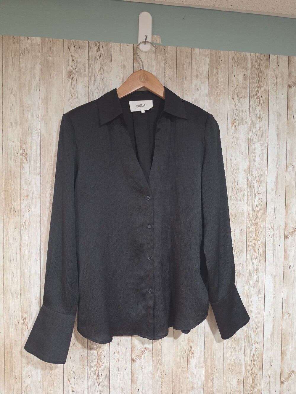 ba&sh Black Collared Button-Up Long Sleeve Women's Blouse Size S